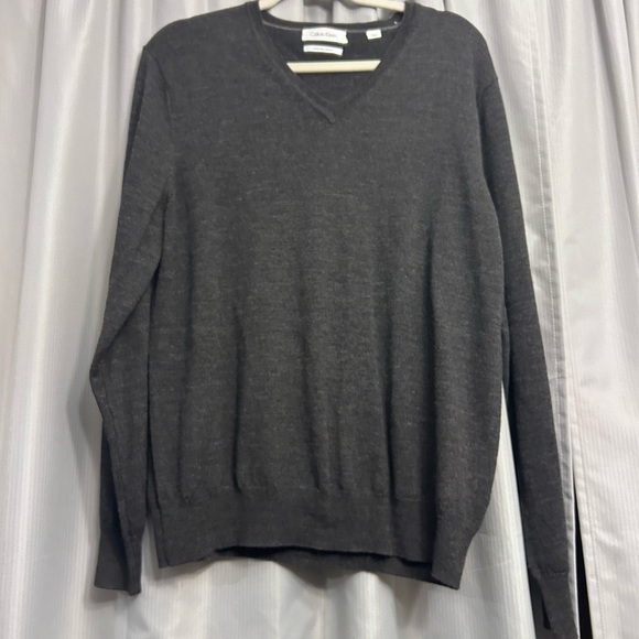 Calvin Klein Mens Extra Fine Merino Wool Pullover Knit Sweater charcoal - Picture 1 of 6